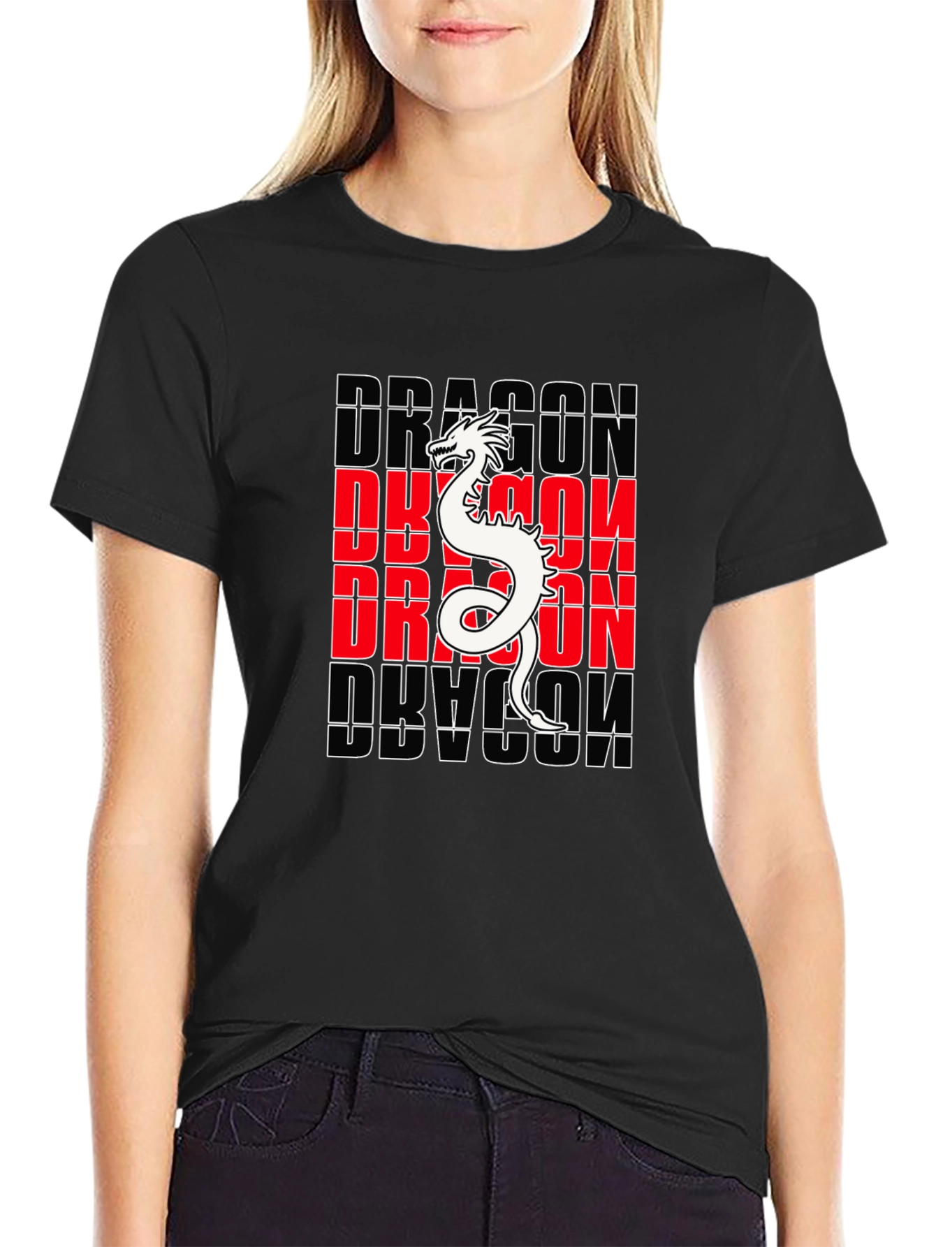 Black Dragon Graphic Print Crew Neck T-Shirt - Black view 2