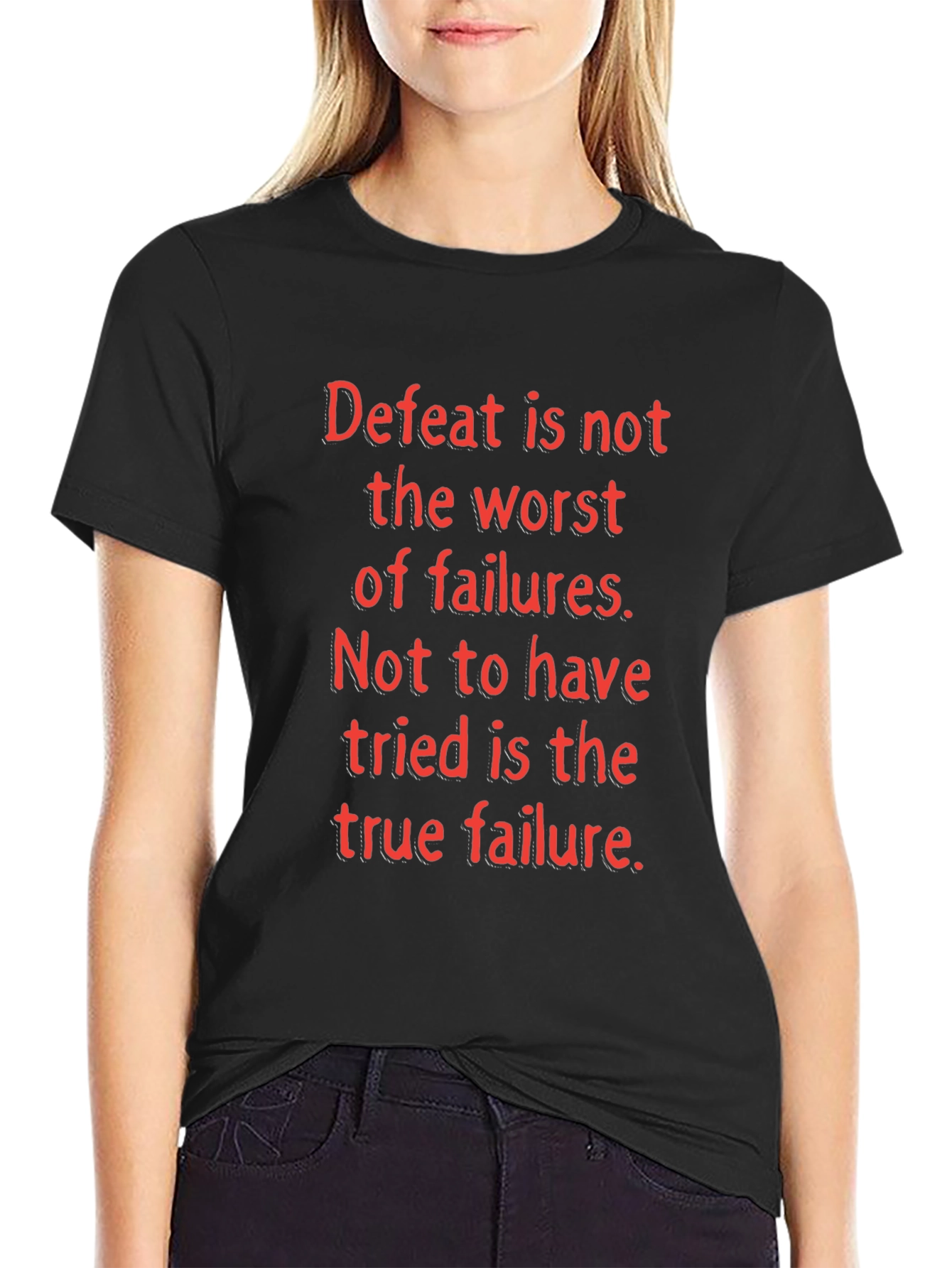 Black Motivational T-Shirt: Defeat is Not the Worst view 2