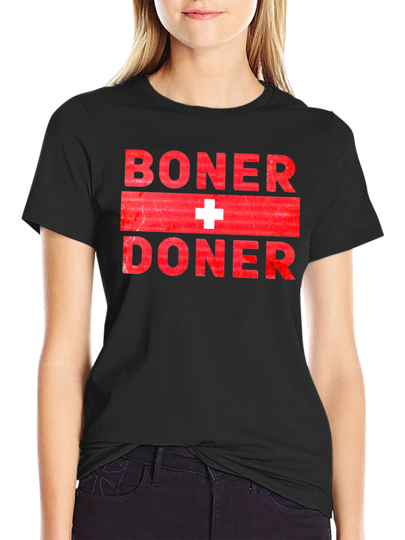 Black Boner + Doner Funny T-Shirt view 2
