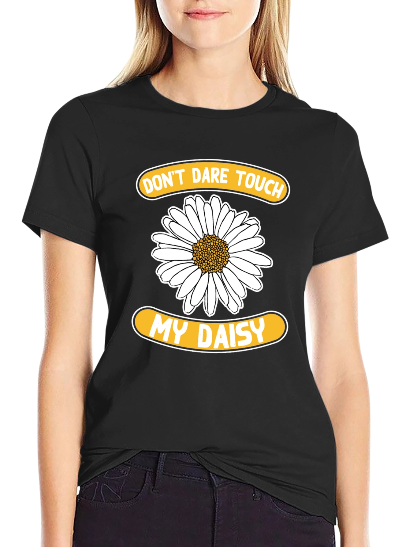 Black Don't Dare Touch My Daisy T-Shirt - Funny Floral Tee view 2