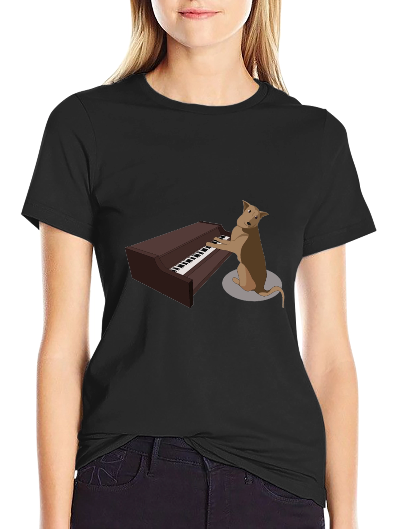 Black Dog Playing Piano T-Shirt - Funny Music Tee view 2