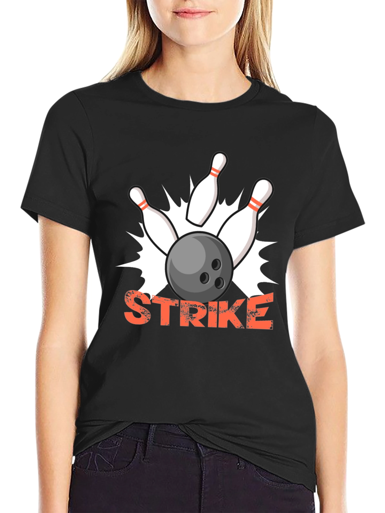 Black Strike Bowling T-Shirt - Fun & Unique Design view 2