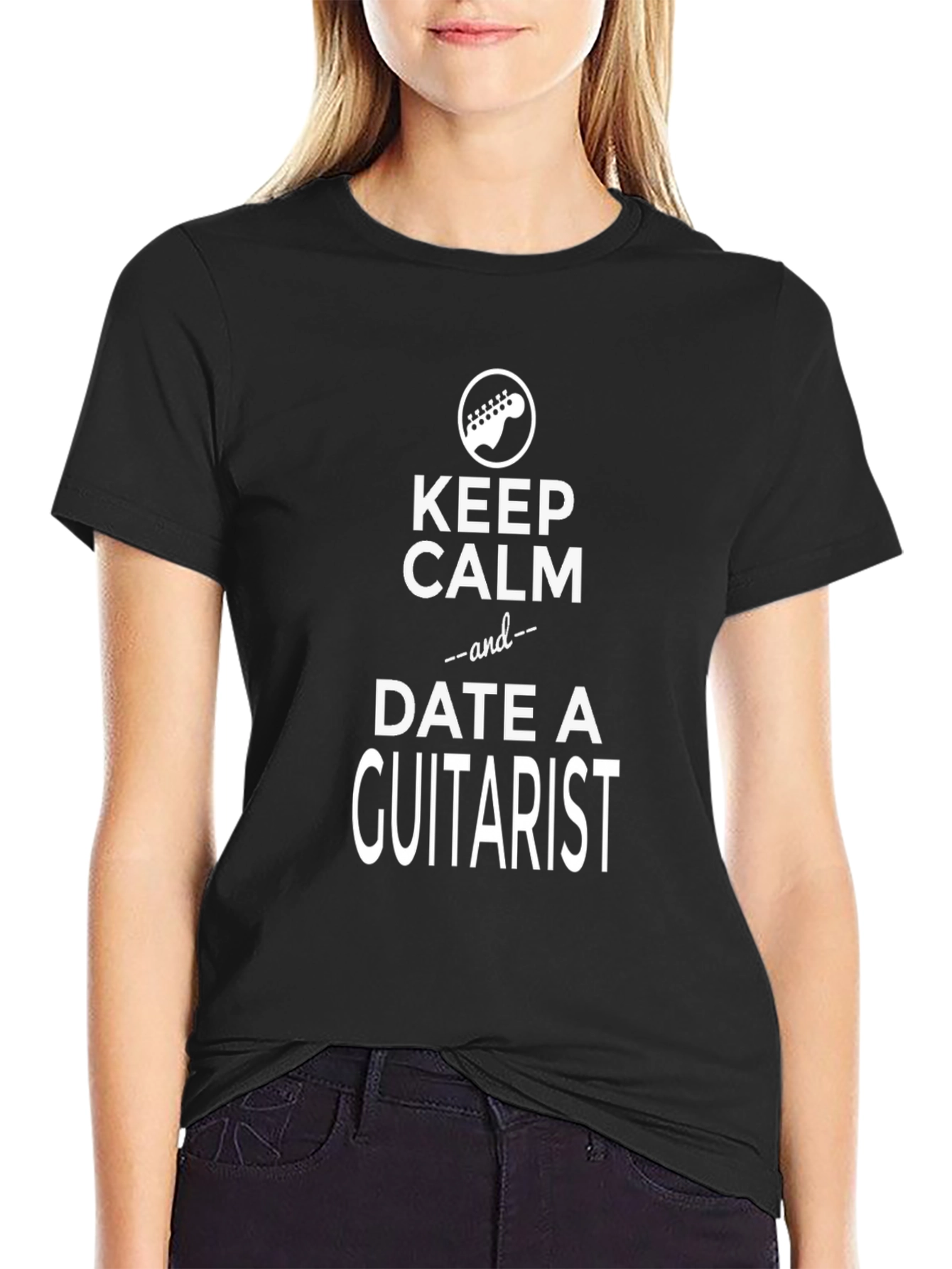 Black Keep Calm and Date a Guitarist T-Shirt view 2