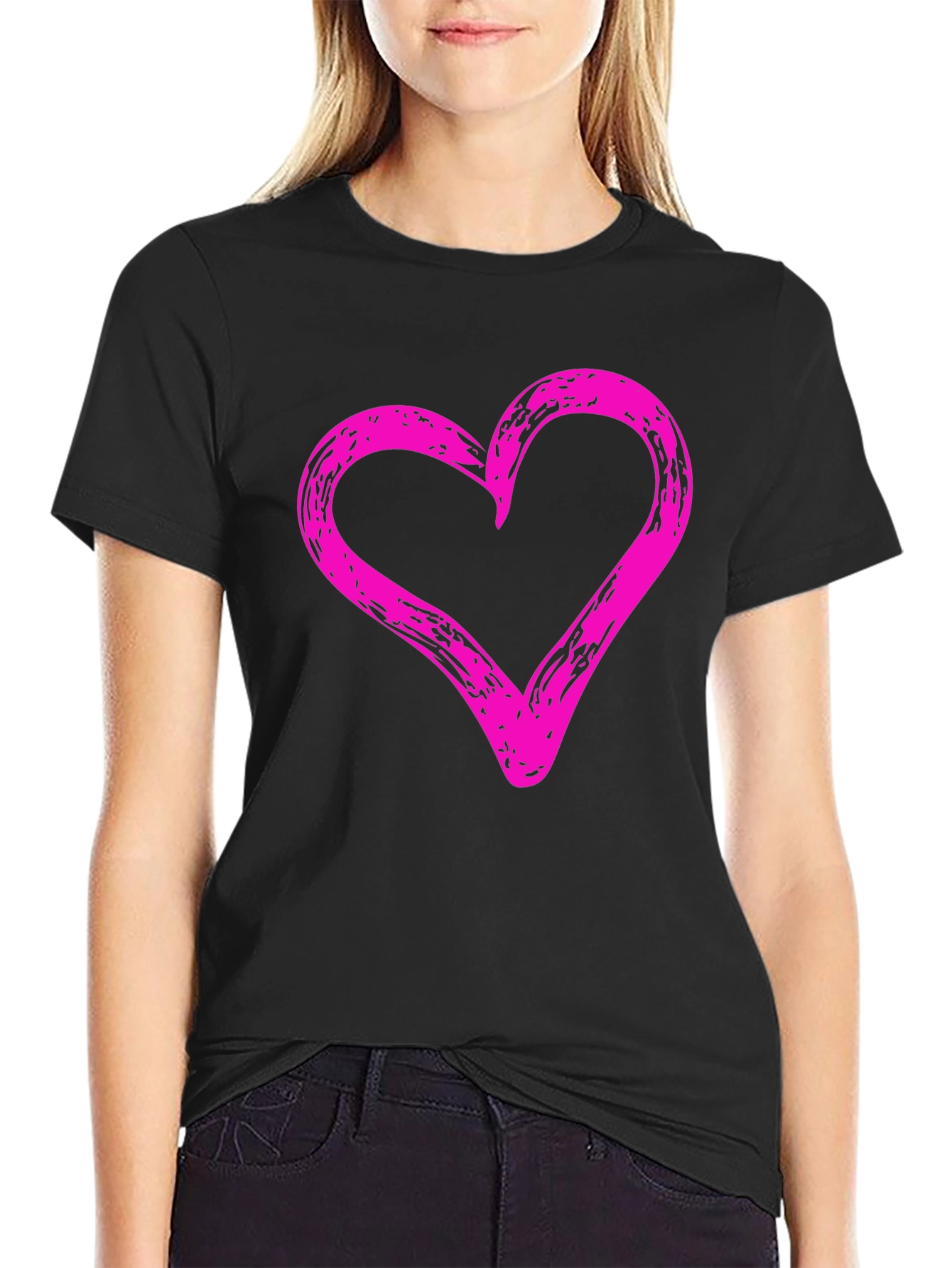 Black Heart Graphic Black Crew Neck T-Shirt view 2