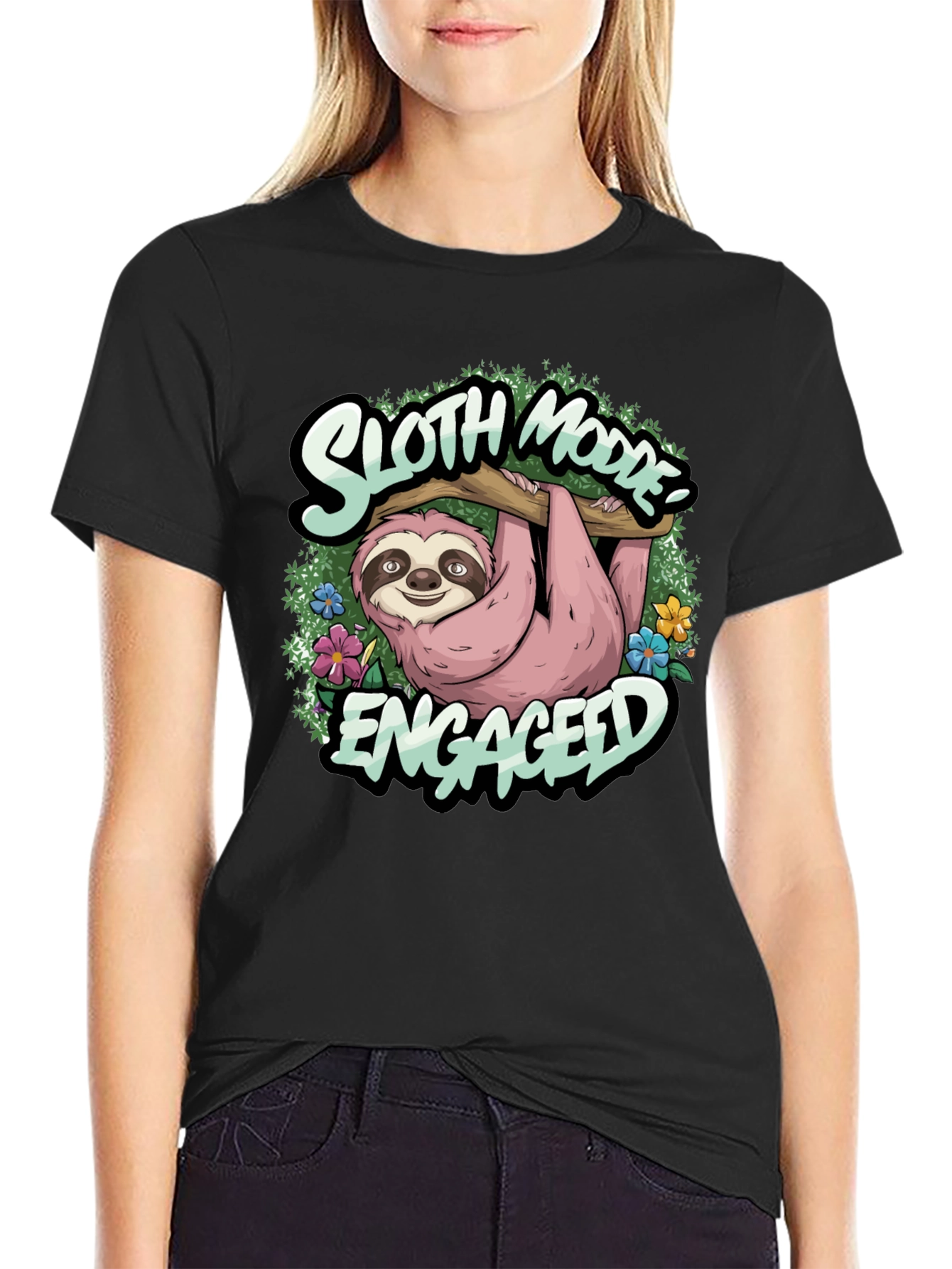 Black Sloth Mode Engaged Tee - Relaxed Casual Wear view 2