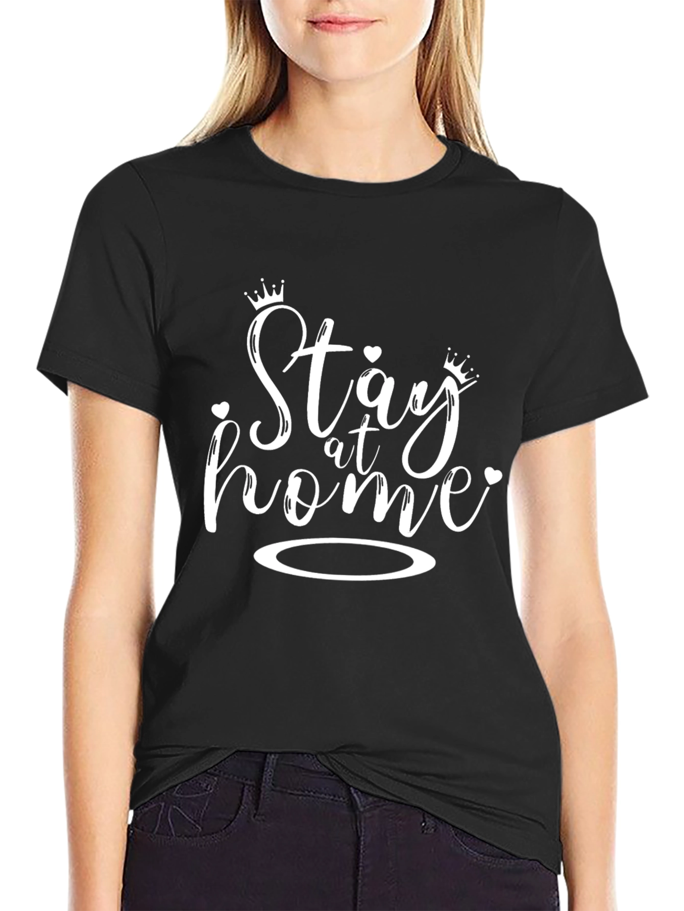 Black Stay at Home Graphic Tee - Black Cotton T-Shirt view 2