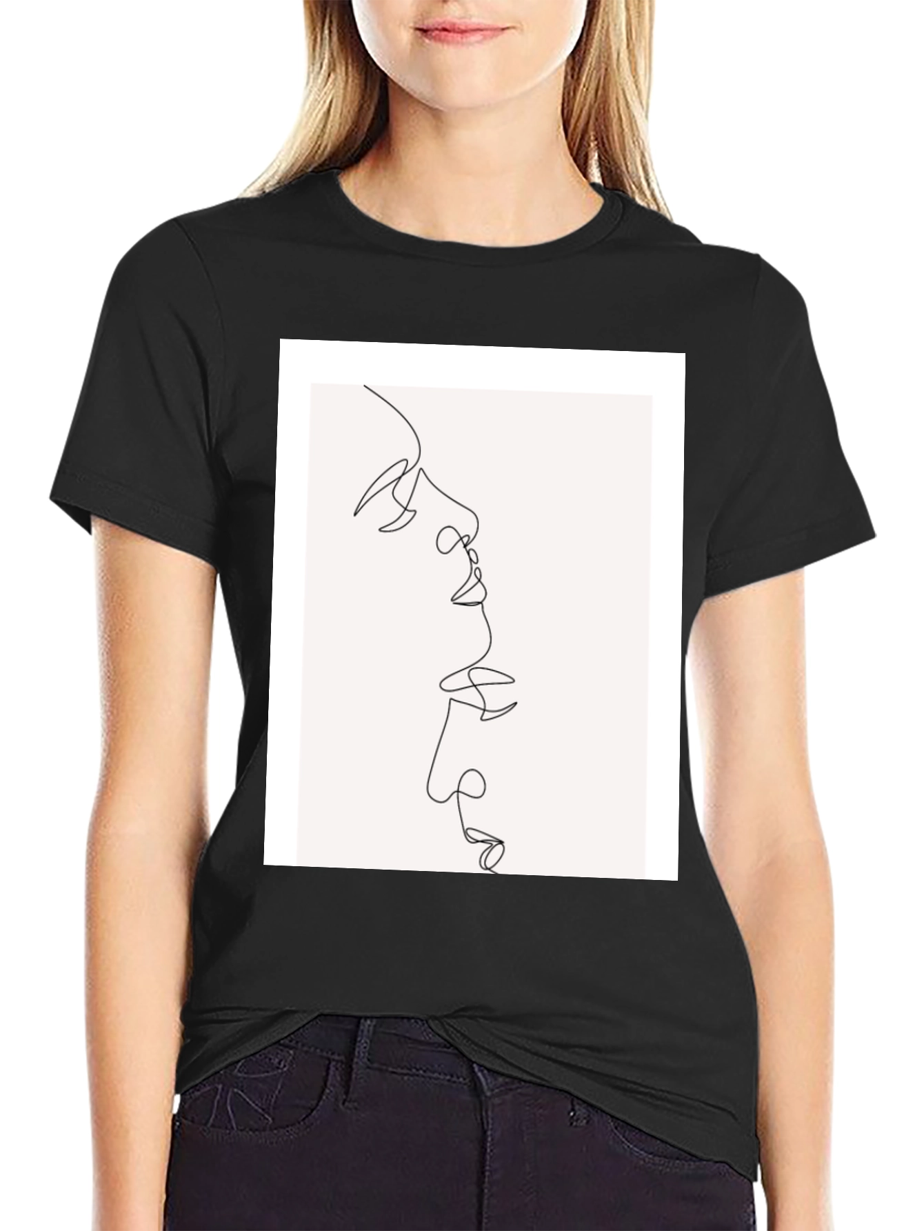 Black Abstract Line Art Graphic Tee view 2