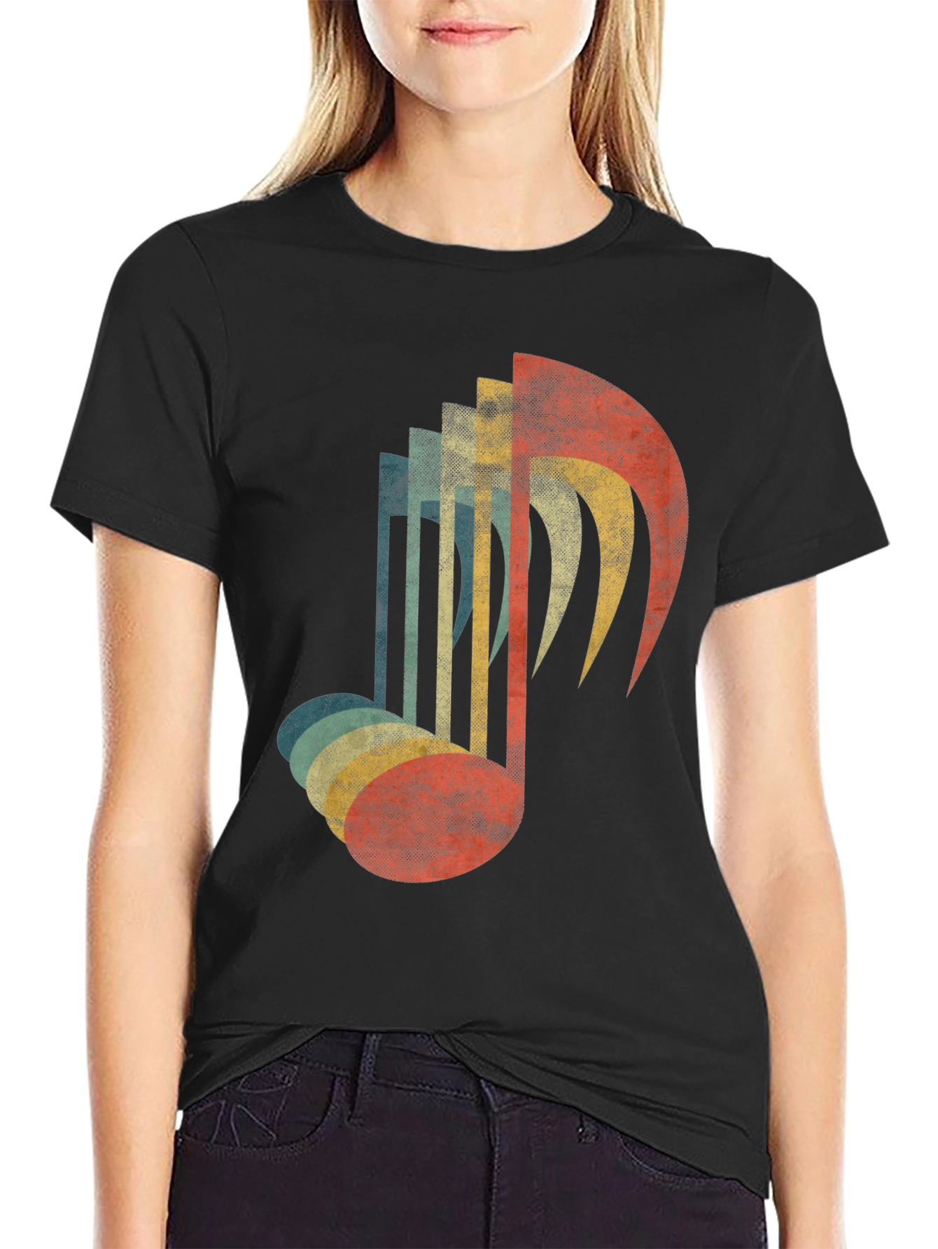 Black Retro Music Note Graphic Tee view 2