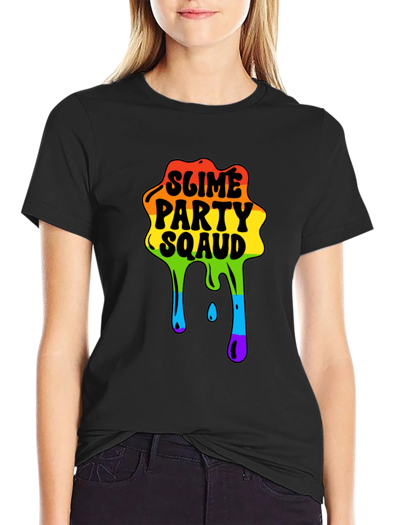 Black Slime Party Squad Tee Rainbow Drip Graphic view 2
