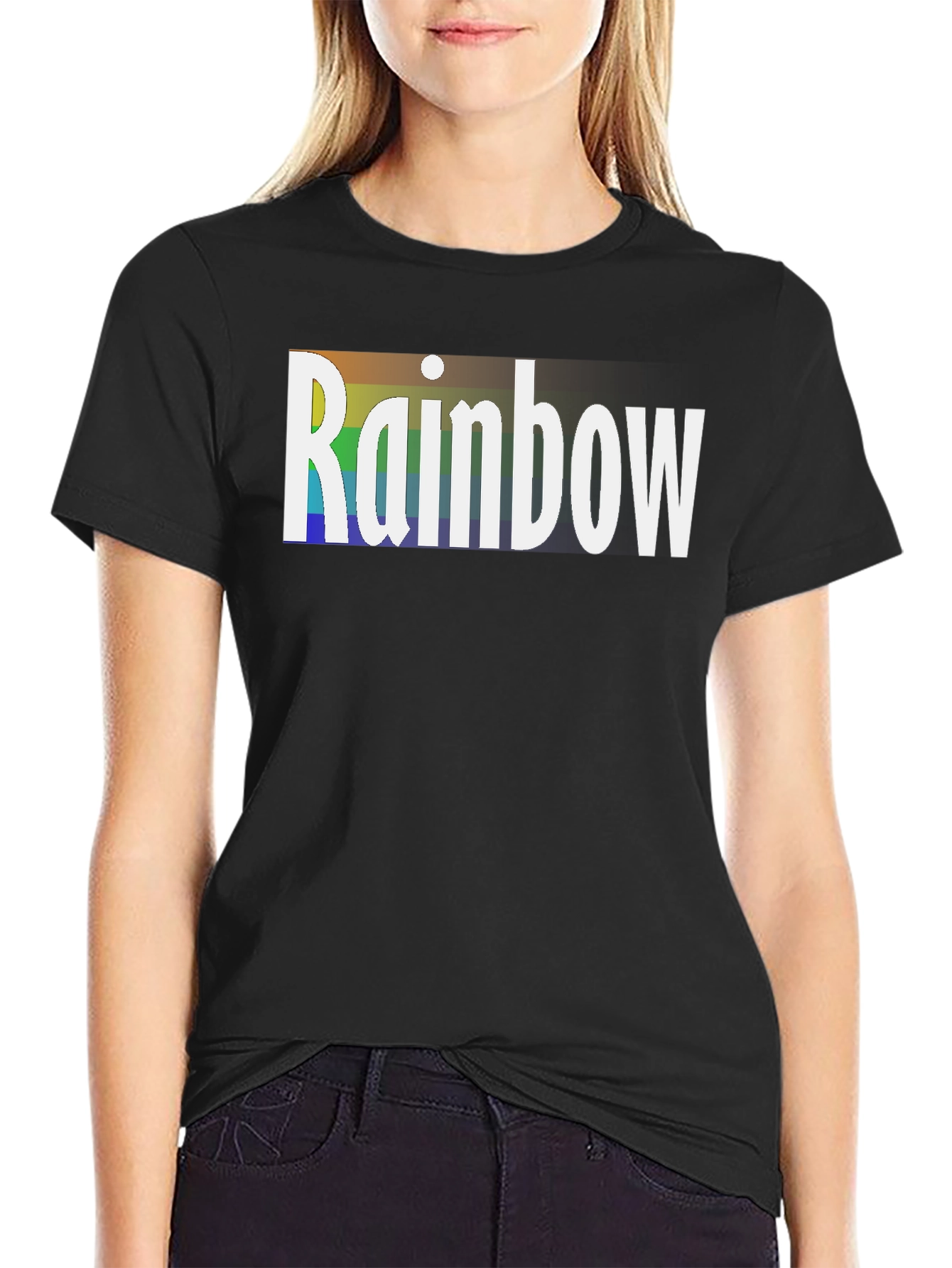 Black Rainbow Graphic Tee - Black Cotton T-Shirt view 2