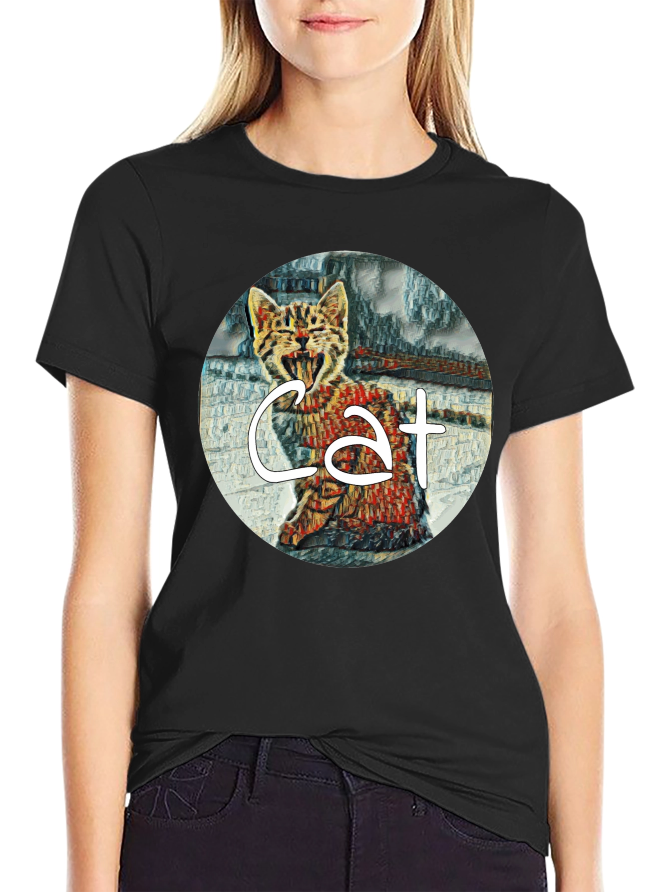 Black Cat Graphic Black T-Shirt - Unisex Style view 2