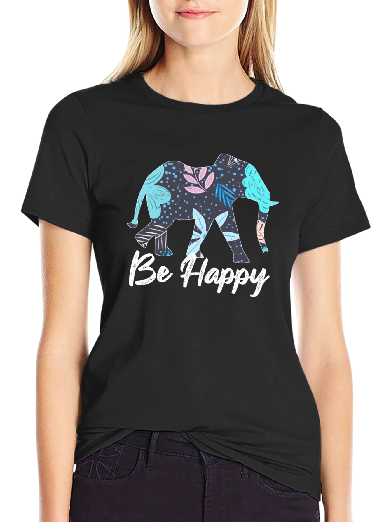 Black Elephant 'Be Happy' Graphic T-Shirt view 2