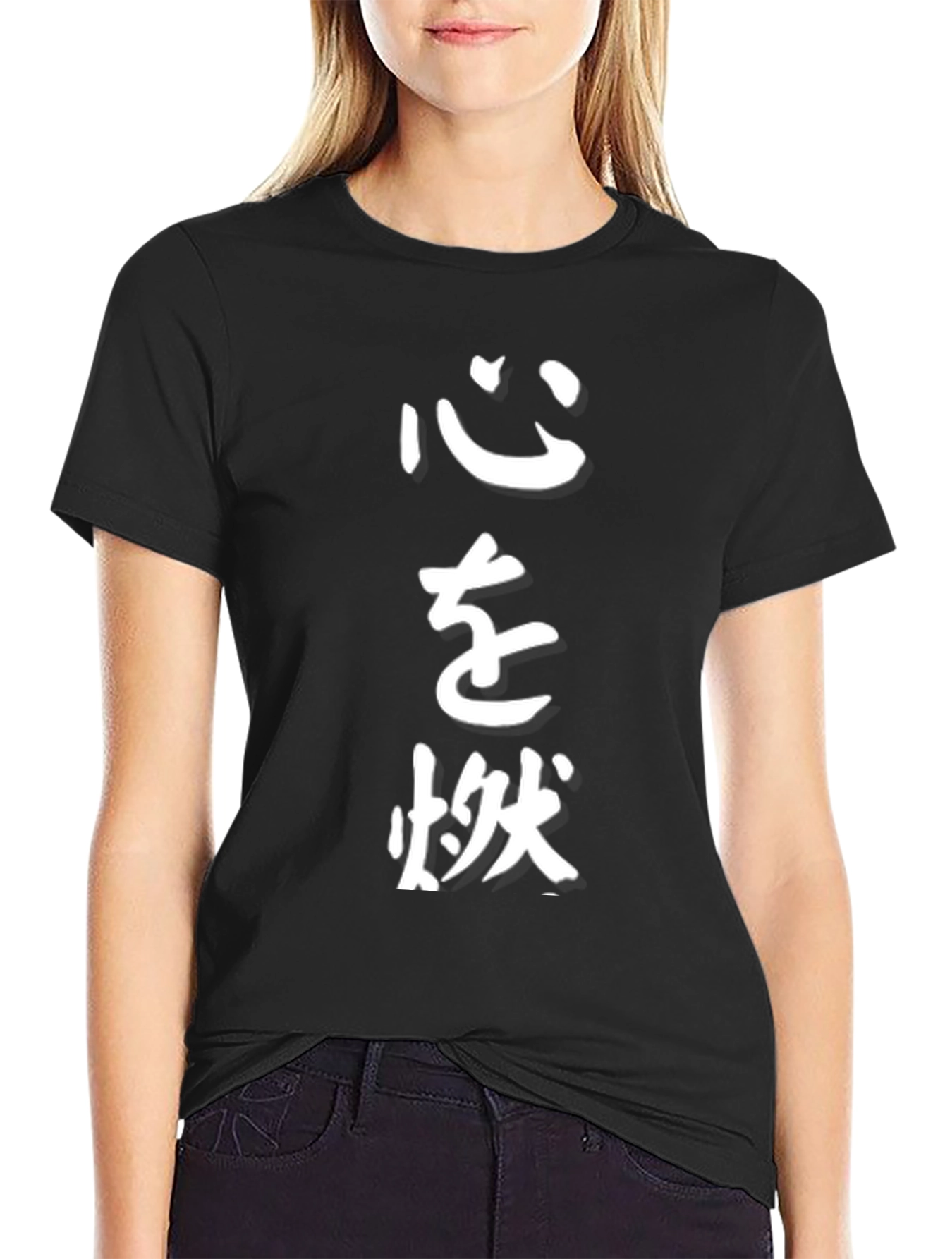 Black Men's Black T-Shirt with Japanese Calligraphy Print view 2