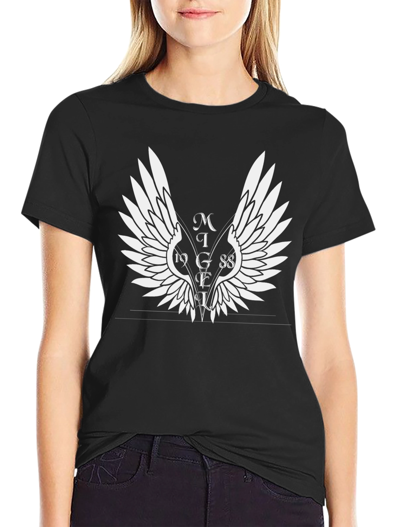 Black Winged Graphic T-Shirt - Black Cotton Tee view 2