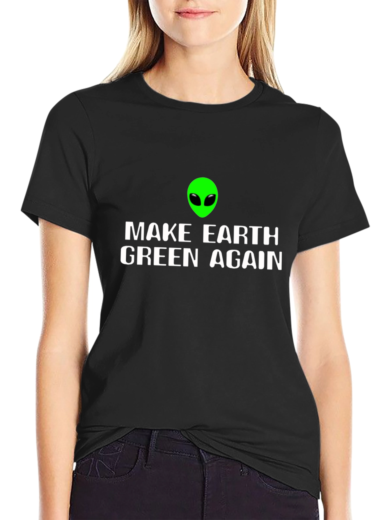 Black Make Earth Green Again Alien Graphic Tee view 2