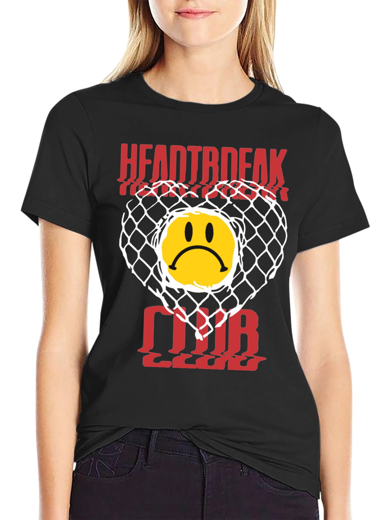 Black Heartbreak Club Graphic Tee - Black Cotton T-Shirt view 2
