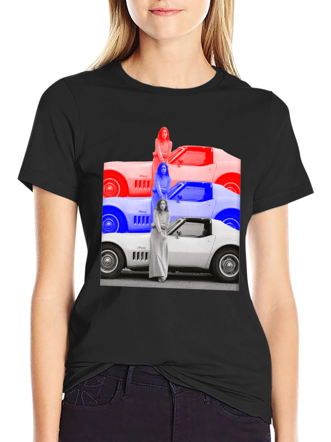 Black Vintage Vette T-Shirt - Retro Car Graphic Tee view 2