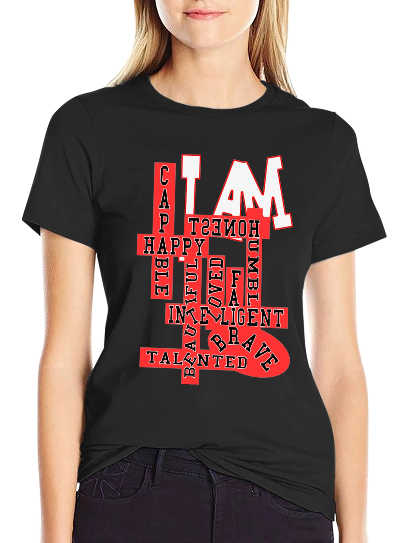 Black I AM T-Shirt: Confident, Happy & Talented  view 2