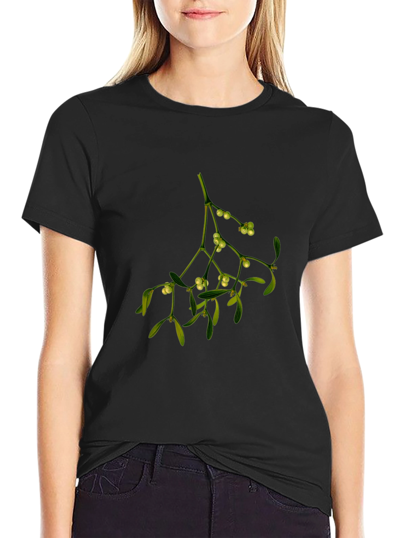 Black Mistletoe Graphic Black T-Shirt view 2