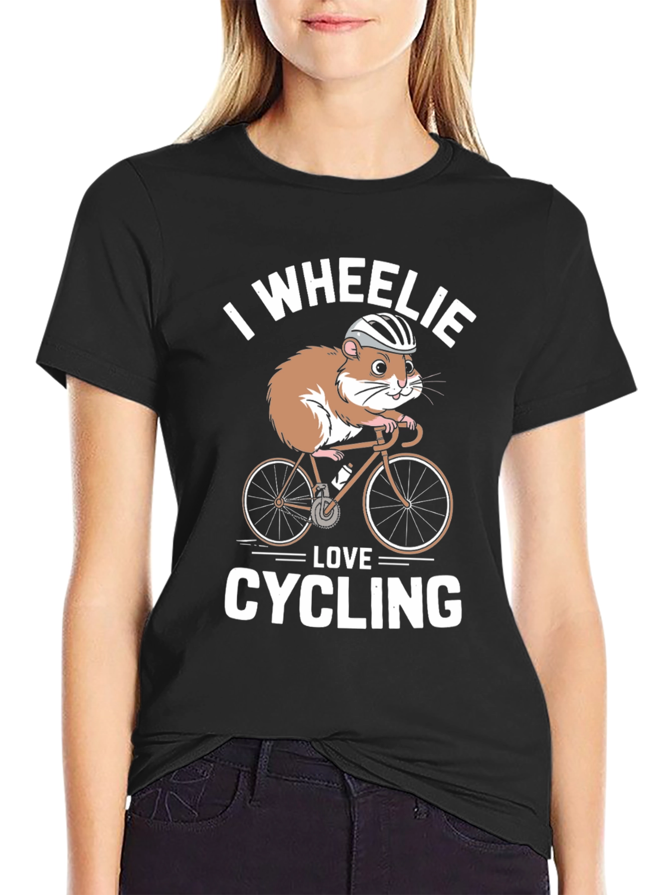 Black Hamster Cycling T-Shirt - "I Wheelie Love Cycling" view 2