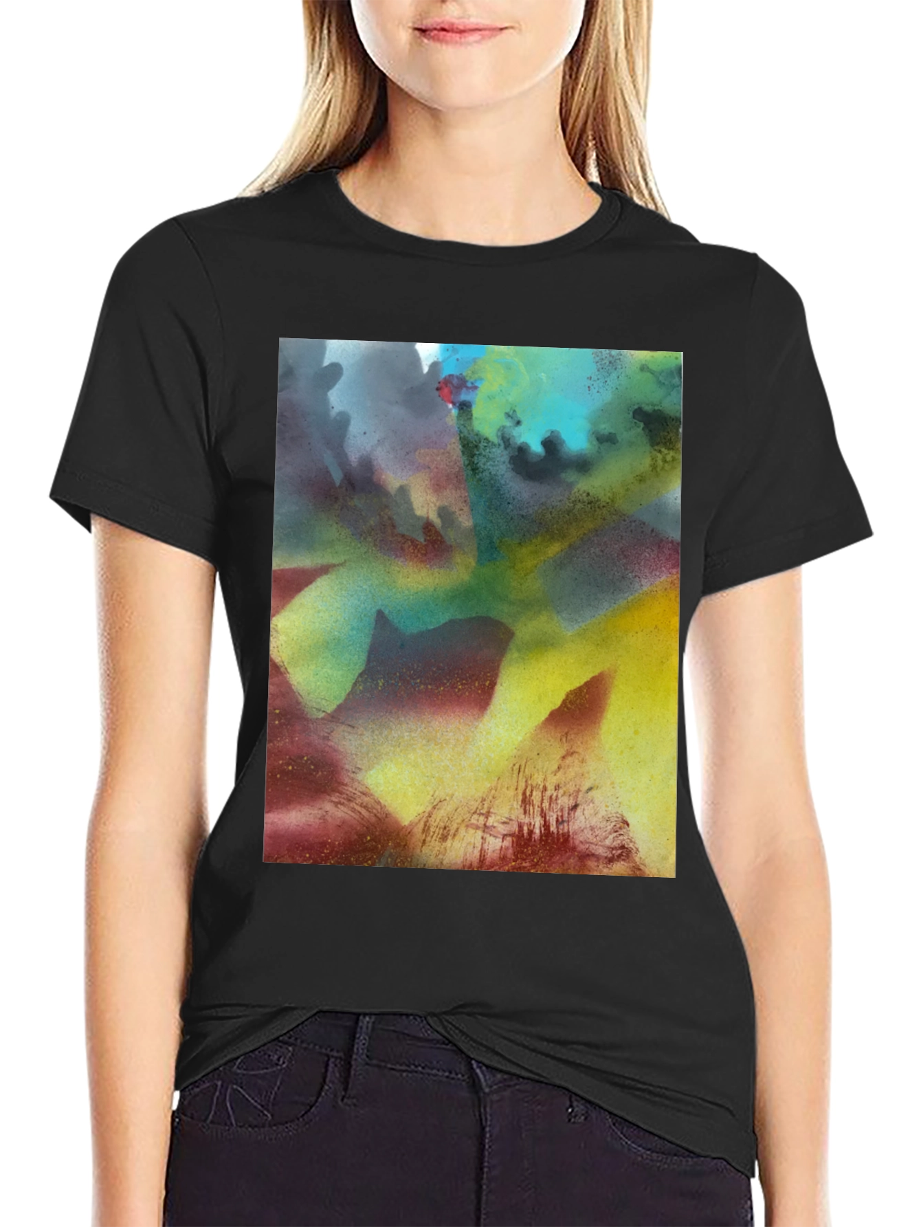 Black Abstract Art Print Black Crew Neck Tee view 2