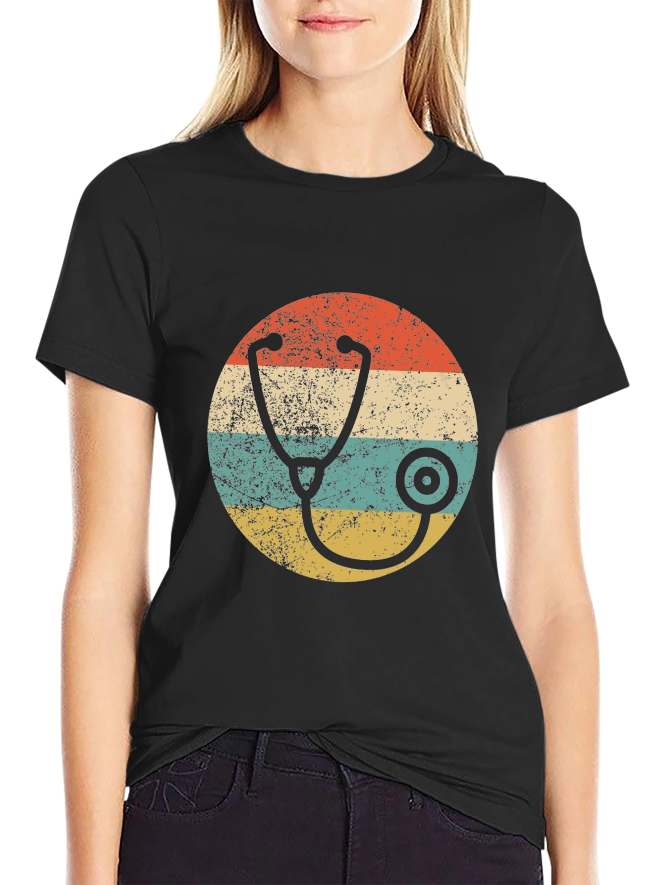 Black Retro Stethoscope Graphic Tee view 2