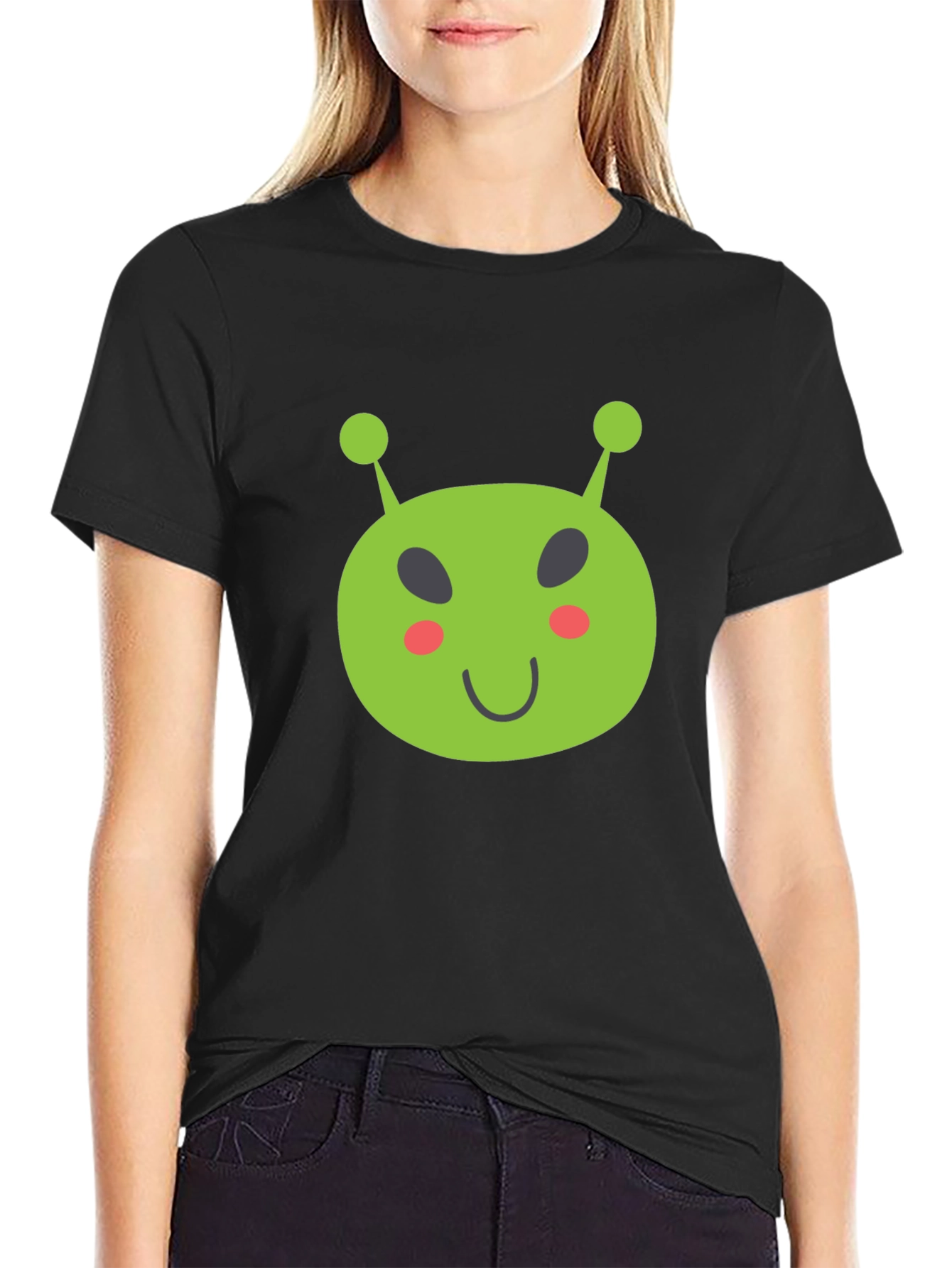 Black Fun Alien Graphic Tee - Black Cotton T-Shirt view 2