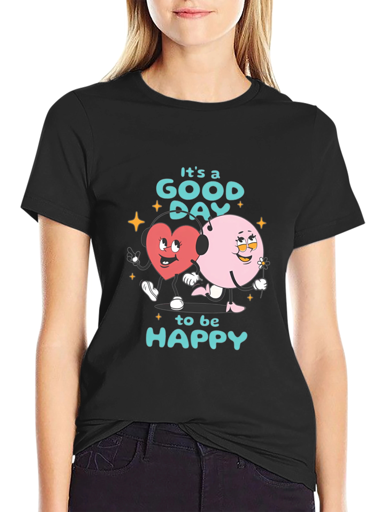 Black Good Day to be Happy Graphic T-Shirt view 2