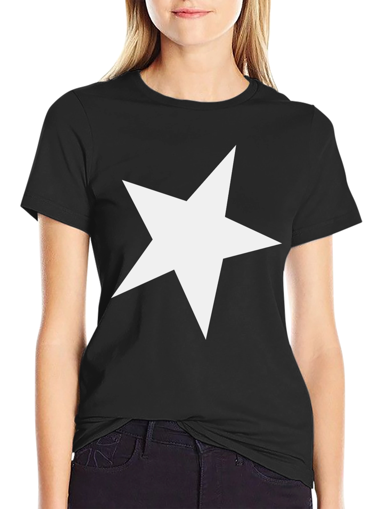 Black Bold Star Graphic Tee - Casual Black T-Shirt view 2