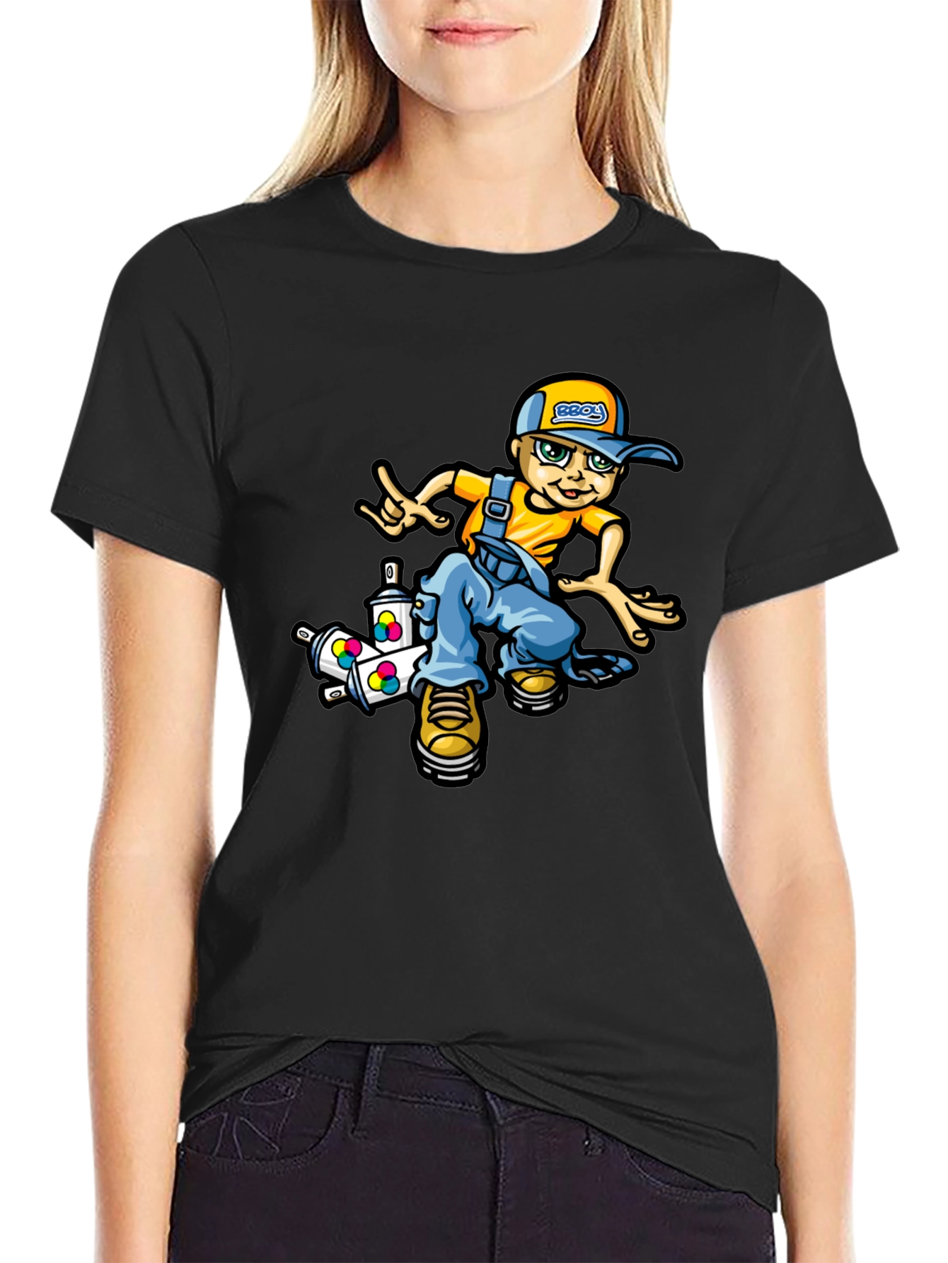 Black Cool Cartoon Boy T-Shirt view 2