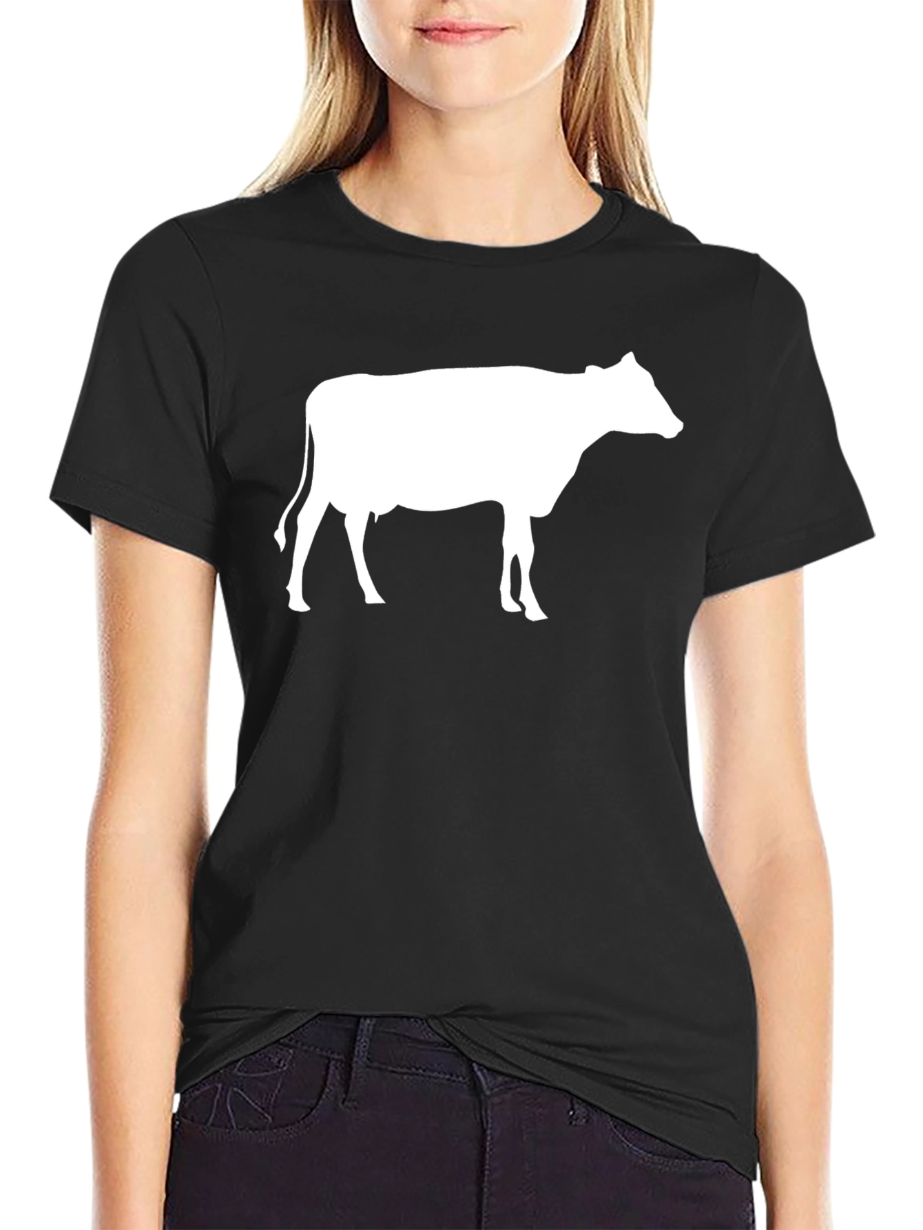 Black Cow Graphic Black T-Shirt - Soft Cotton Crew Neck view 2