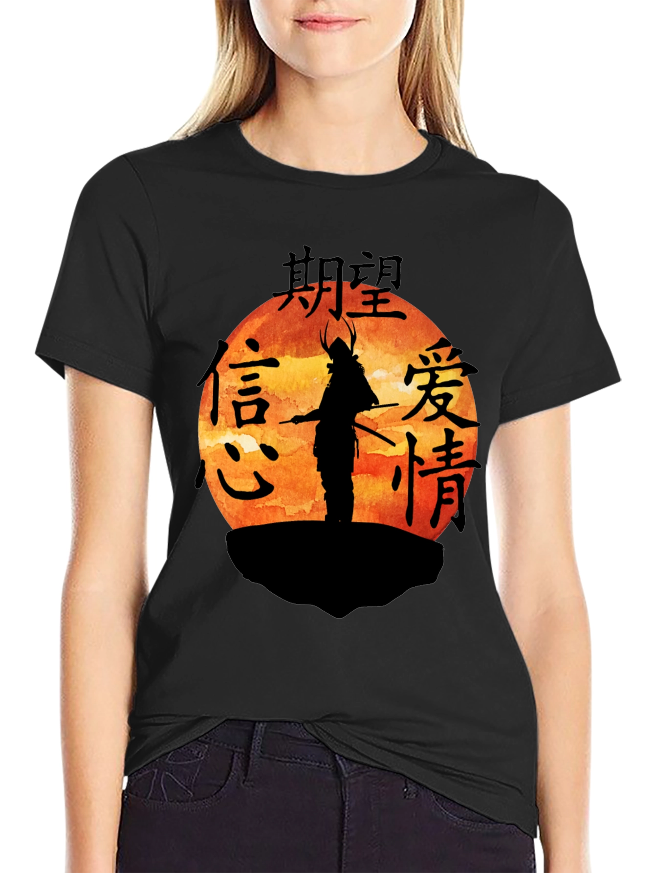 Black Samurai Sunset Graphic Tee - Black Cotton view 2