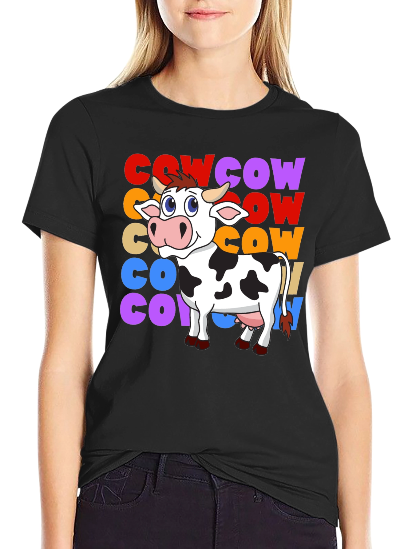 Black Cow Graphic T-Shirt - Fun Animal Tee view 2