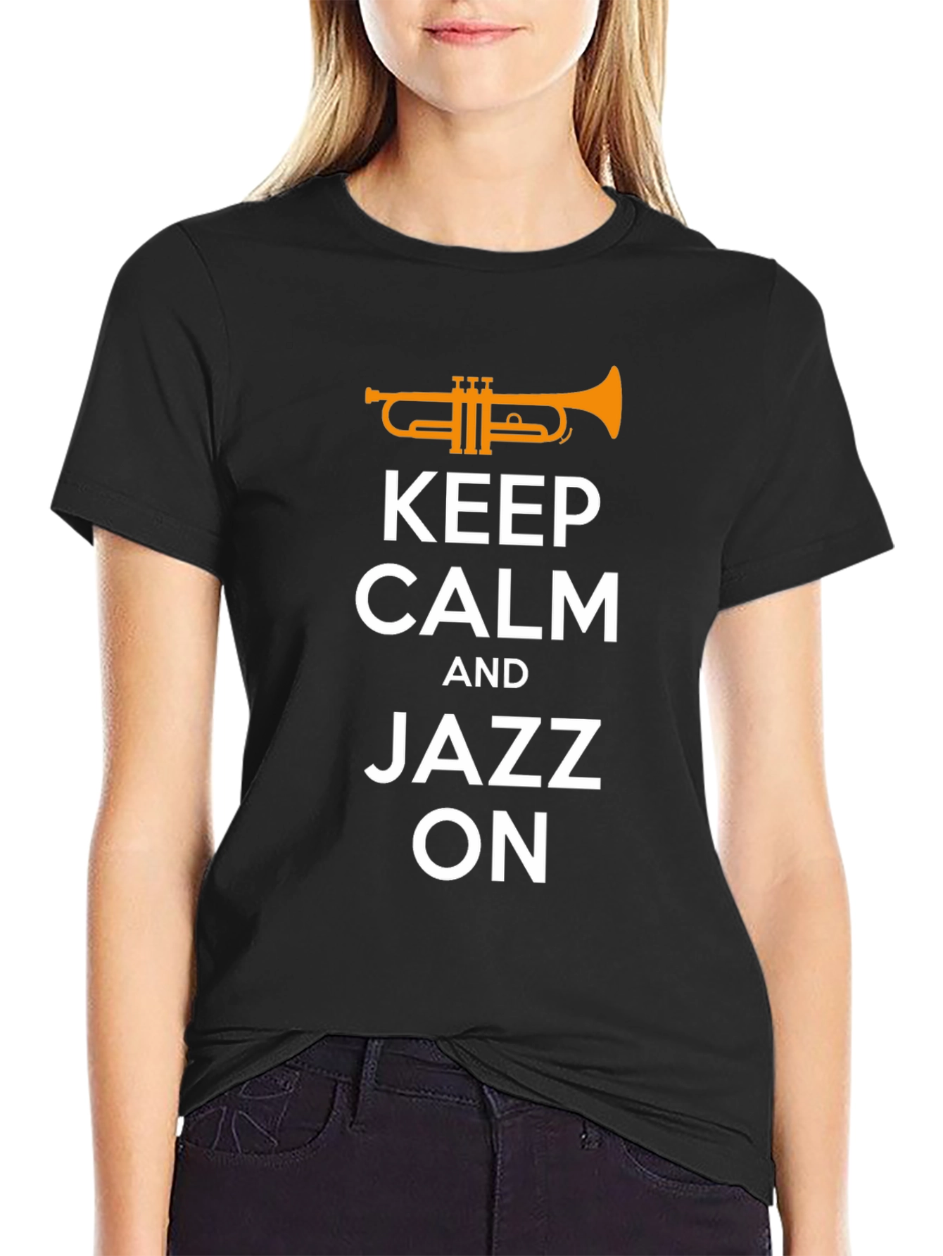Black Keep Calm Jazz On T-Shirt view 2