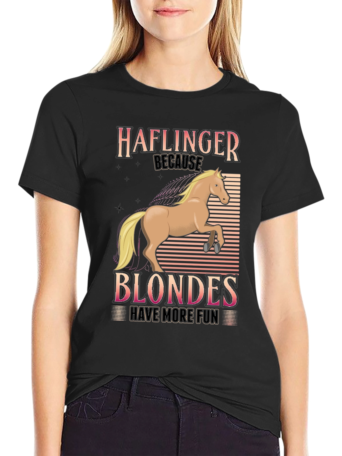 Black Haflinger Blondes Have More Fun T-Shirt view 2