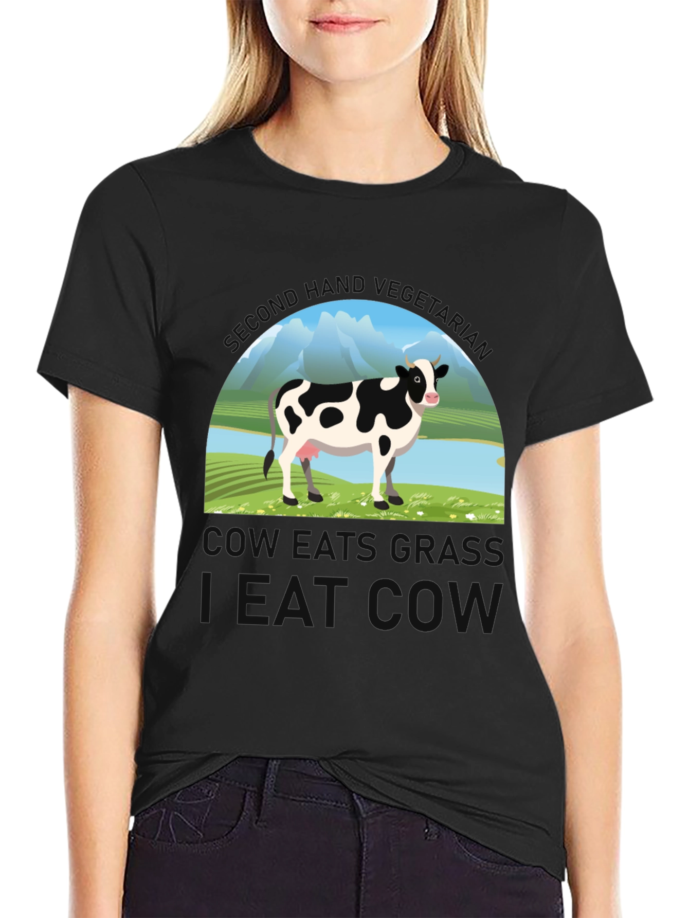 Black Eat Cow Graphic T-Shirt view 2