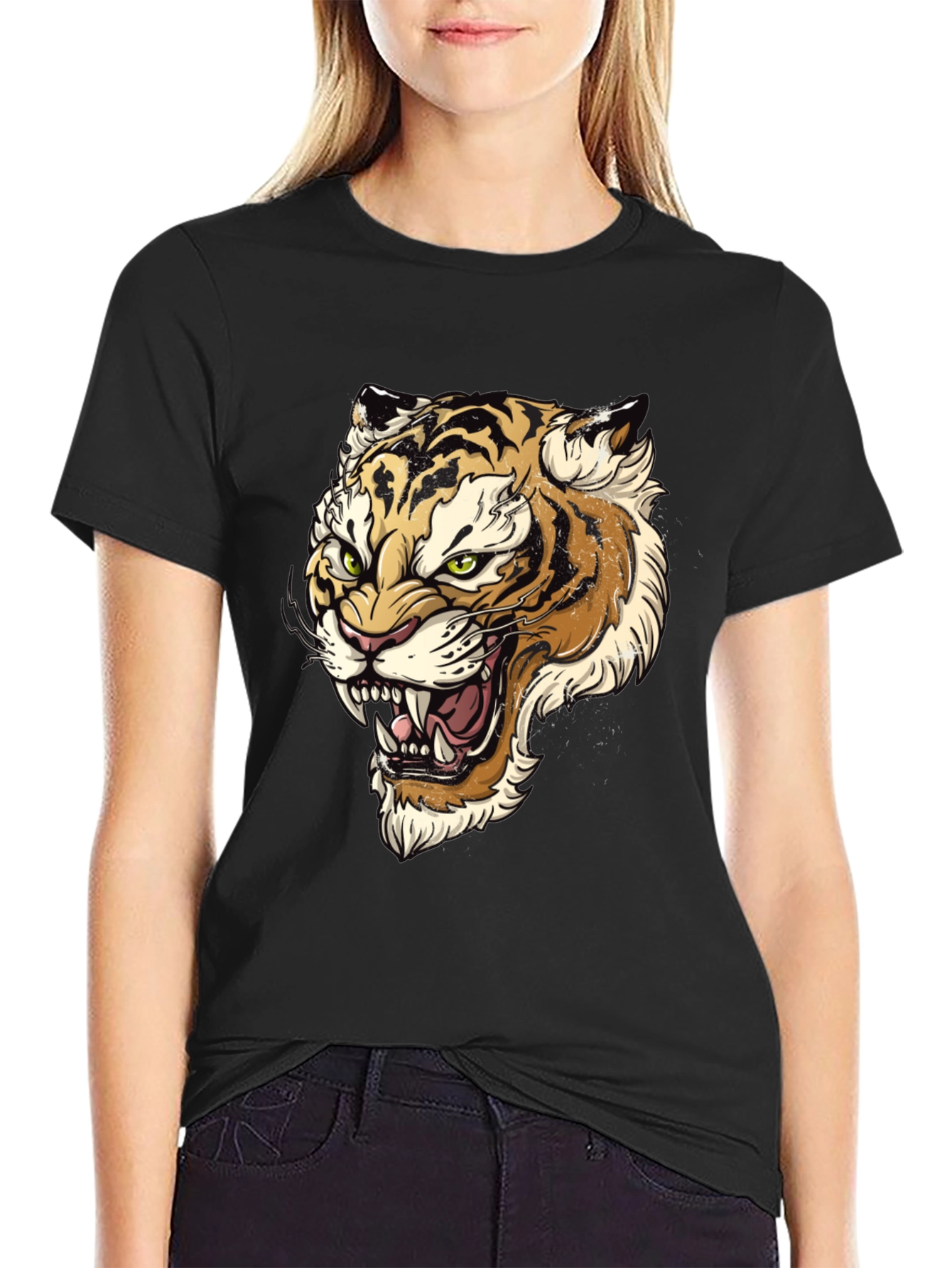 Black Tiger Graphic Print Men's T-Shirt view 2