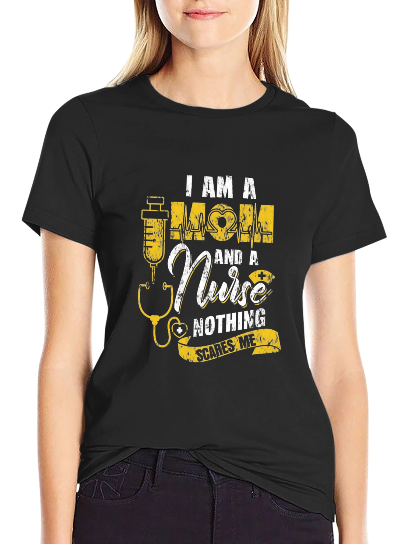 Black I Am a Mom and a Nurse T-Shirt view 2
