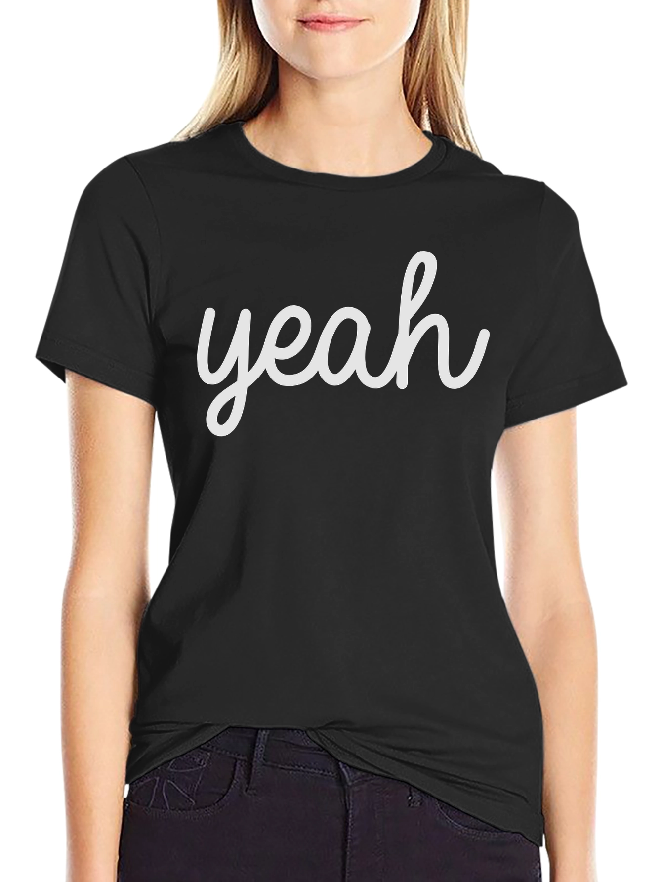 Black Yeah Graphic Tee - Cool Casual Black T-Shirt view 2
