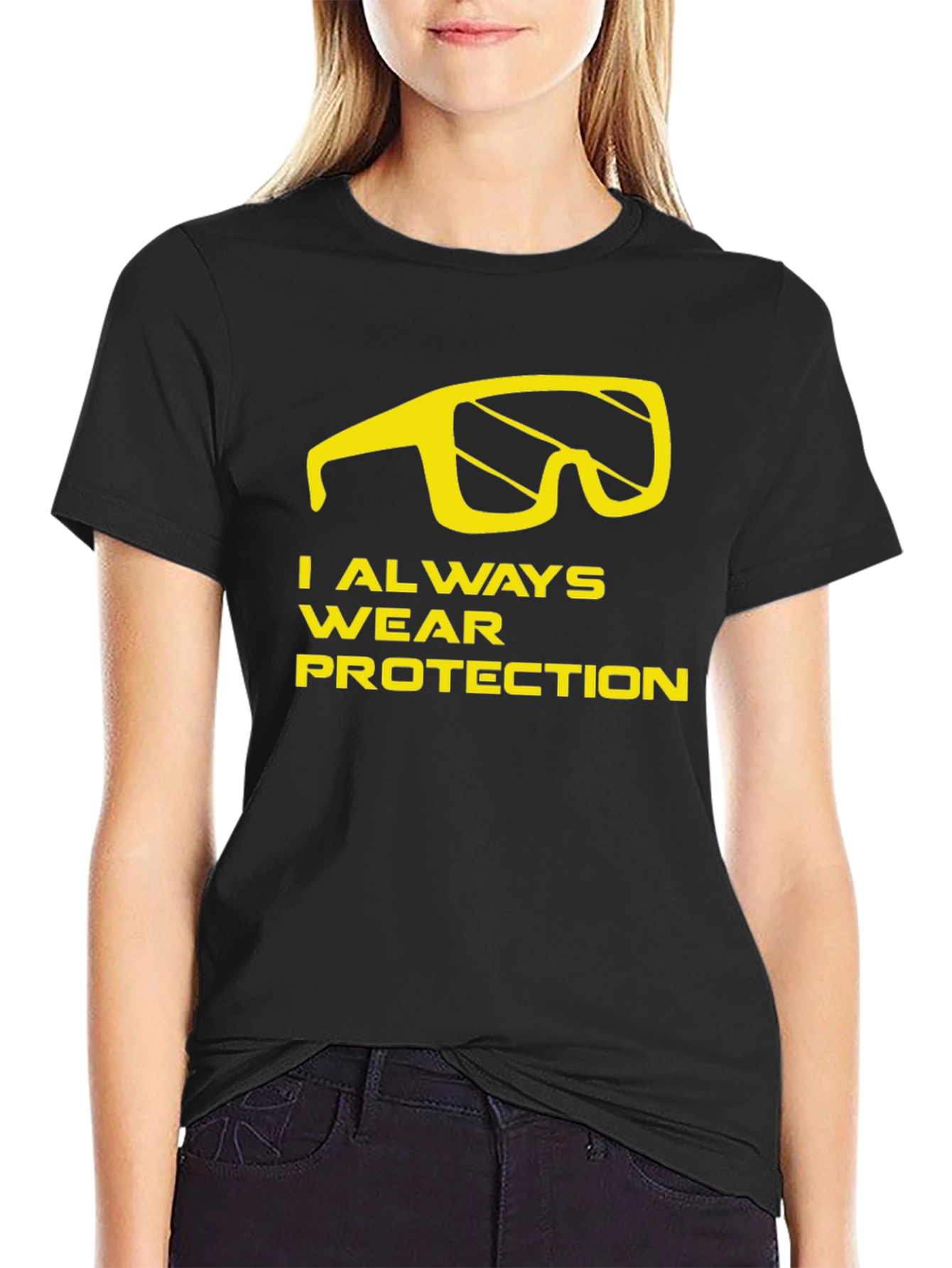 Black I Always Wear Protection T-Shirt - Funny Graphic Tee view 2