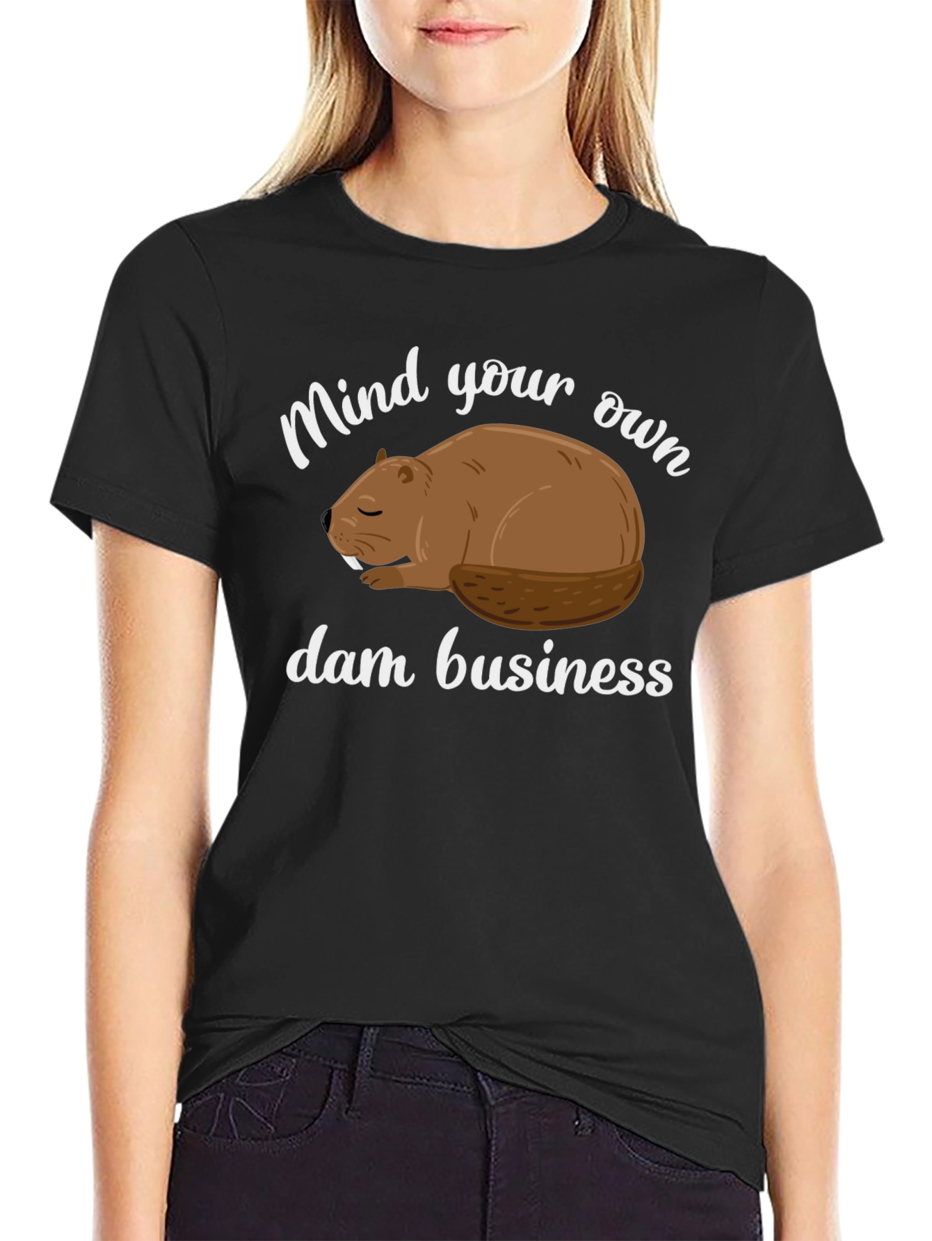 Black Mind Your Own Dam Business T-Shirt view 2