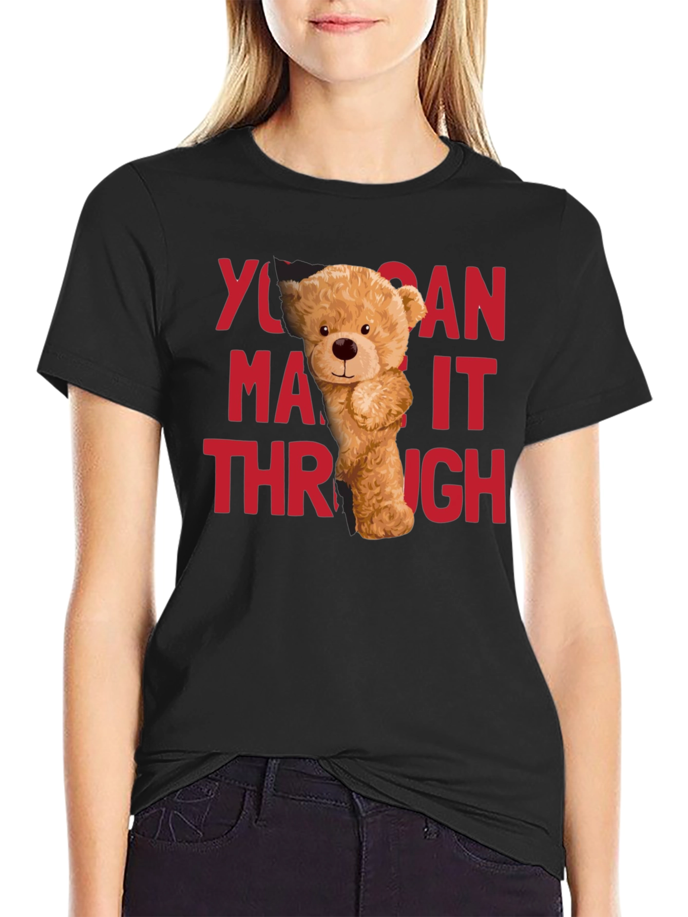 Black You Can Make It Through T-Shirt Bear Graphic view 2