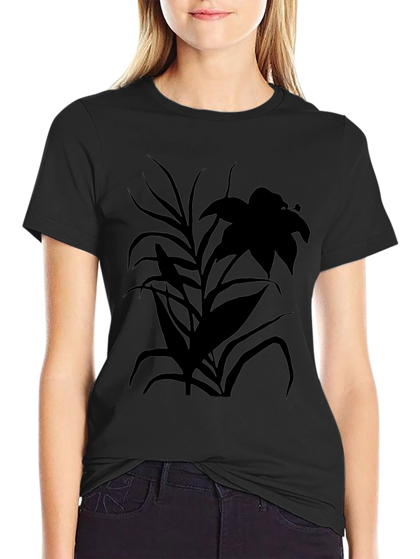 Black Botanical Black Tee - Nature Silhouette T-Shirt view 2