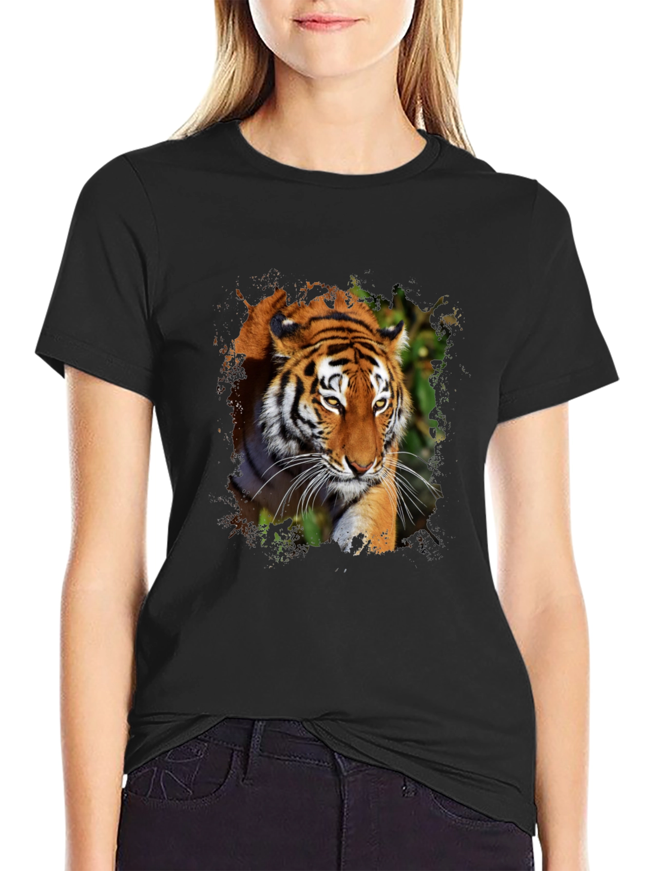 Black Tiger Graphic Print Black T-Shirt view 2