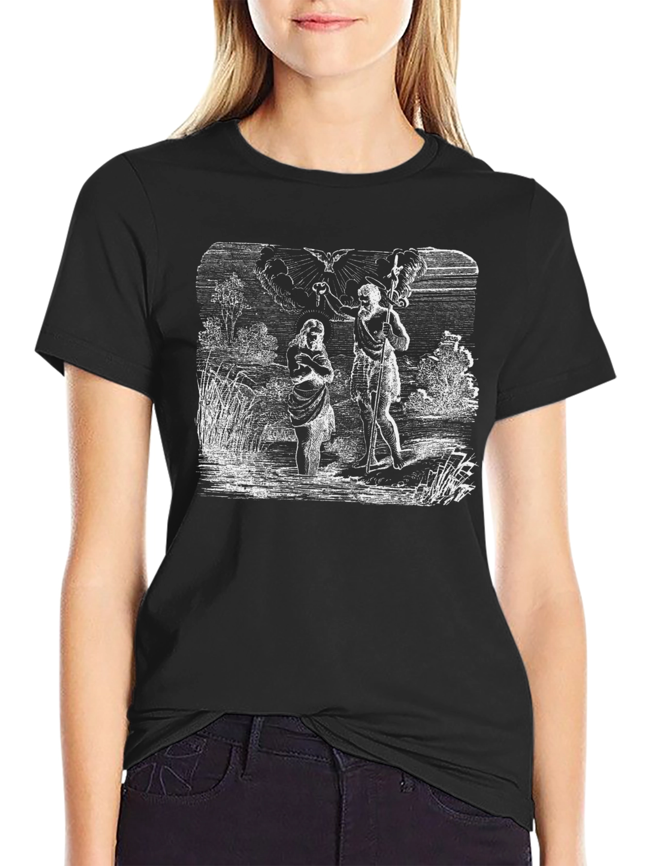 Black Vintage Baptism T-Shirt - Religious Art Tee view 2