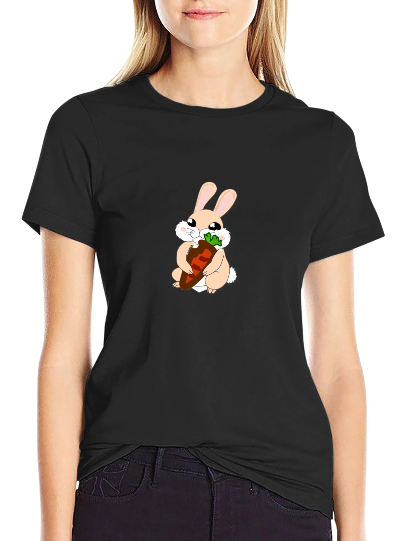 Black Cute Bunny Carrot Graphic Tee view 2