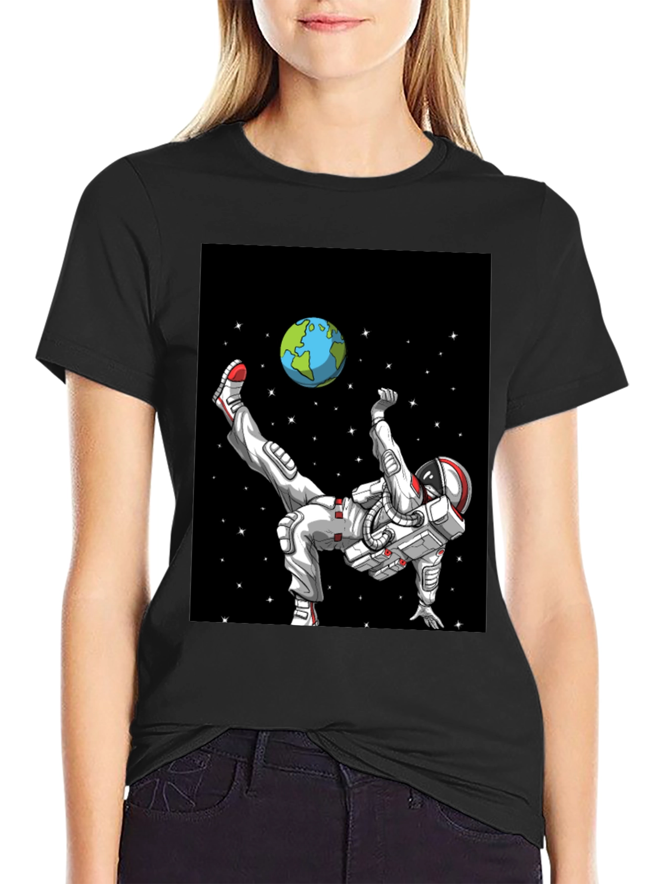 Black Astronaut Soccer T-Shirt - Space Kick! view 2