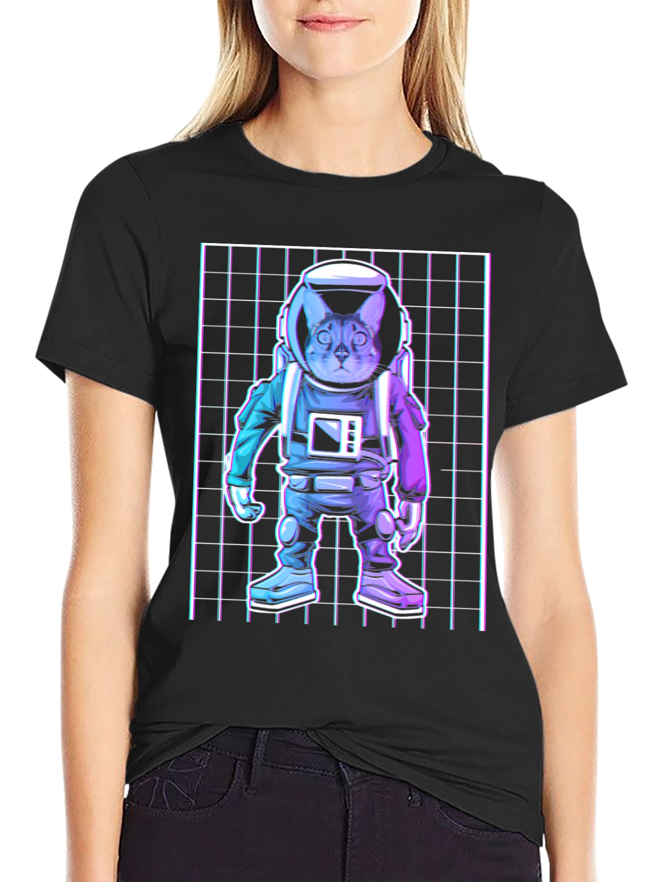 Black Cat Astronaut Graphic T-Shirt view 2