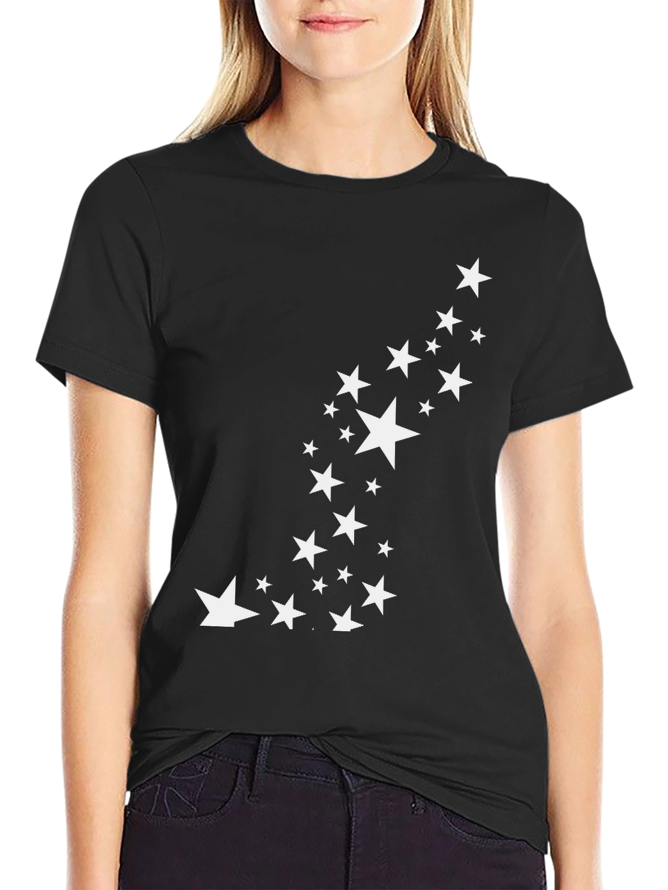 Black Stylish Black Tee with Star Graphic view 2