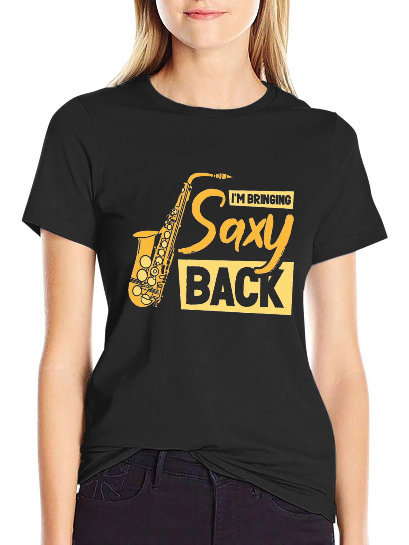 Black Saxy Back T-Shirt - Music Lover Tee view 2